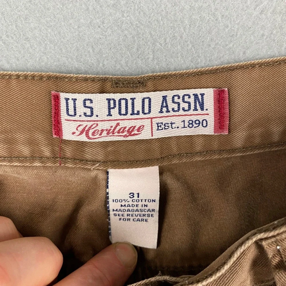 US Polo Assn Heritage Mens Cargo Shorts Tan‎ Size 31 Cotton Utility Pocket Y2K